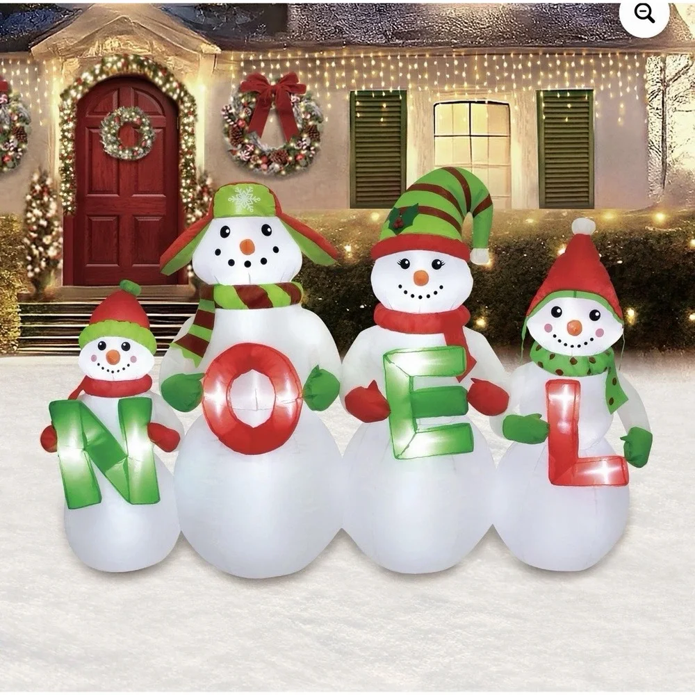 Holiday Time Christmas Noel Snowman Family Airblown Inflatable 6‎ Ft Wide NEW